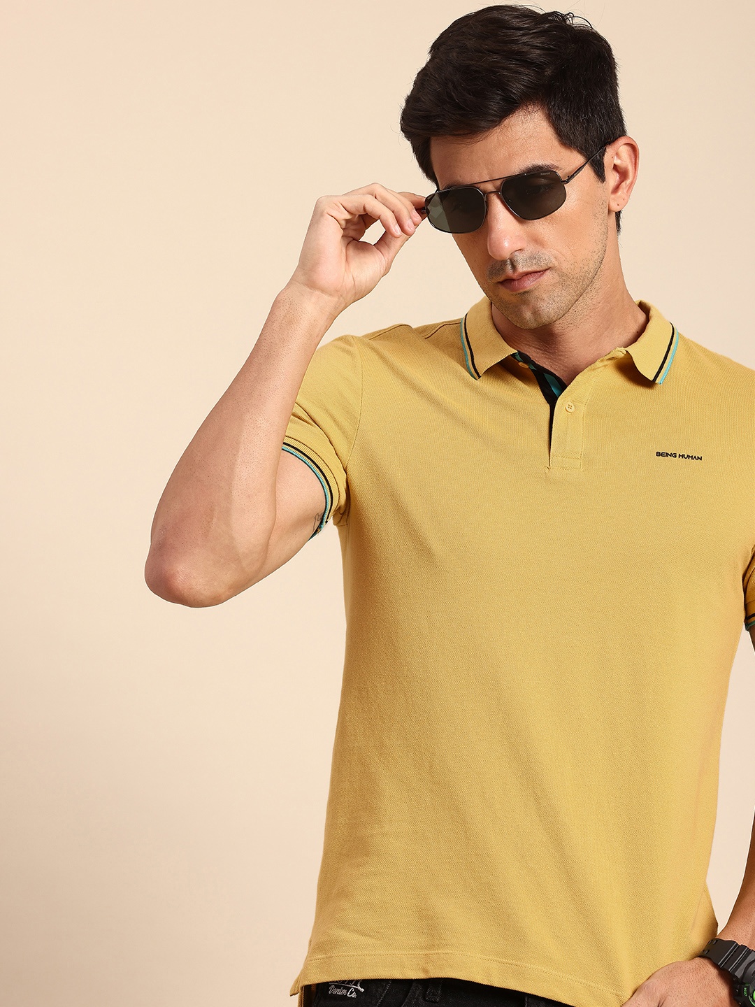 

Being Human Pure Cotton Polo Collar T-shirt, Mustard