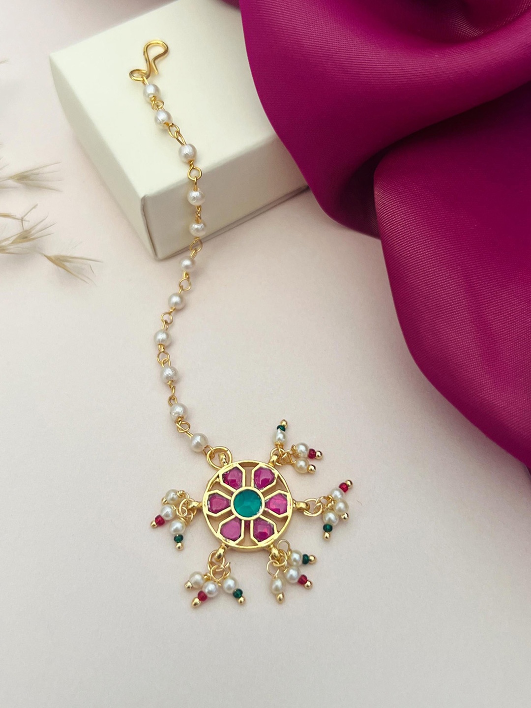 

ABDESIGNS Gold-Plated Pachi Kundan Studded & Beaded Maang Tikka