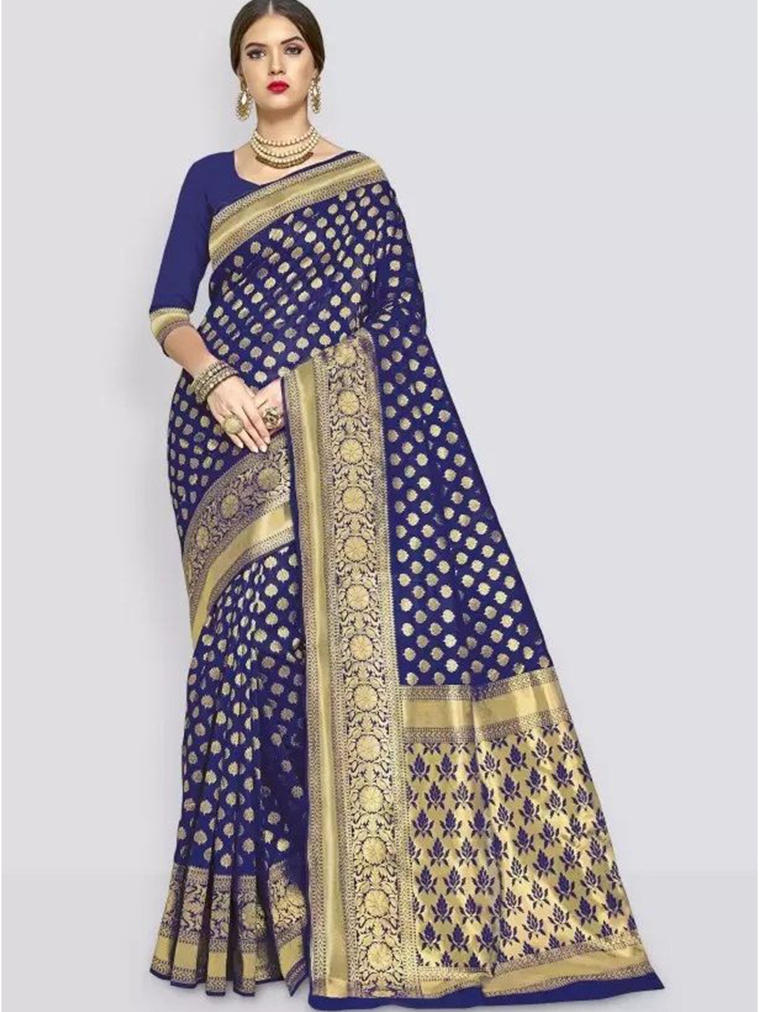 

SAADHVI Woven Design Zari Pure Silk Saree, Navy blue