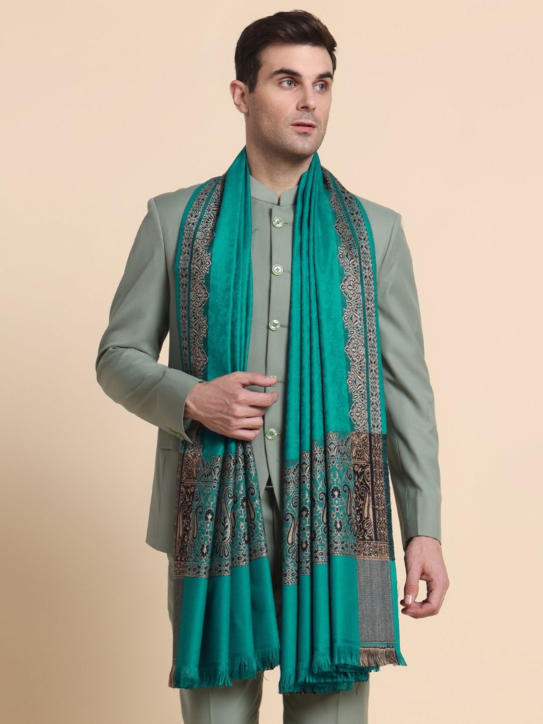 

WEAVERS VILLA Men Paisley Woven Design Shawl, Green