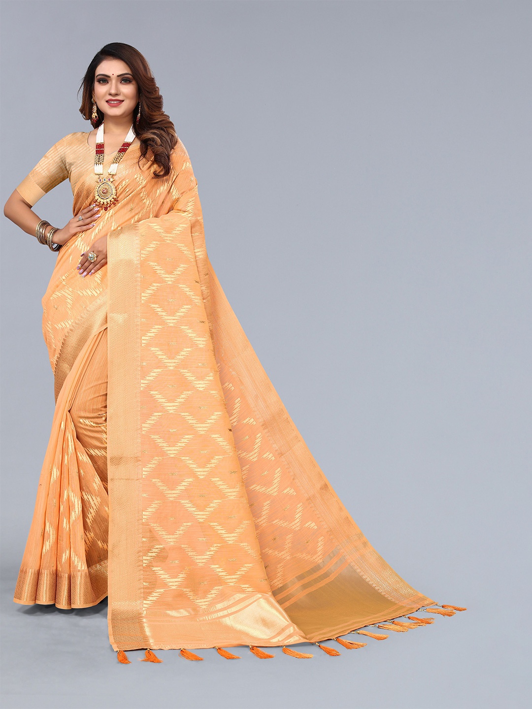

A.V.M. SILK MILLS Woven Design Zari Pure Cotton Saree, Orange