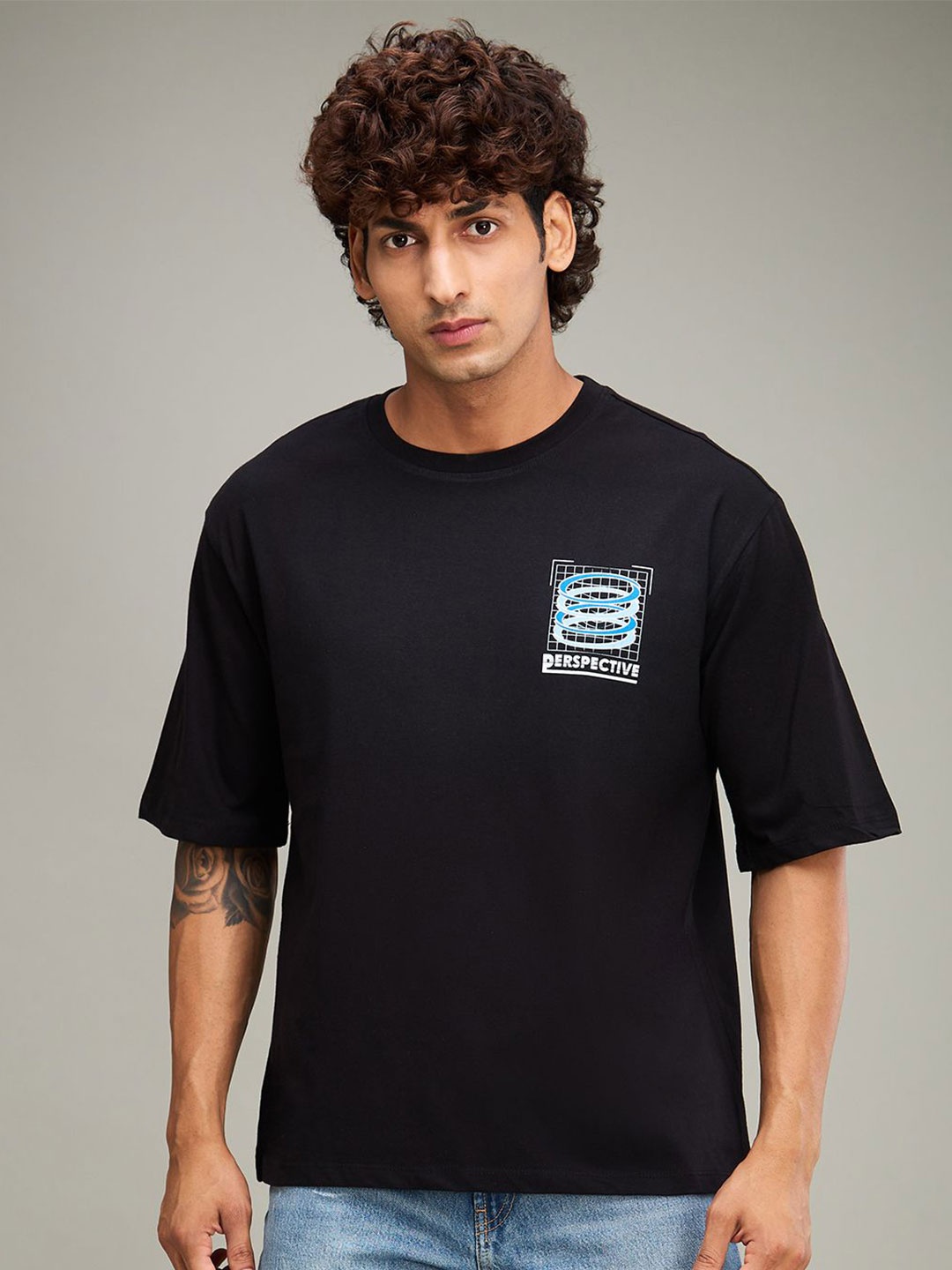 

The Roadster Lifestyle Co. Men Graphic Printed Round Neck Cotton T-shirt, Black