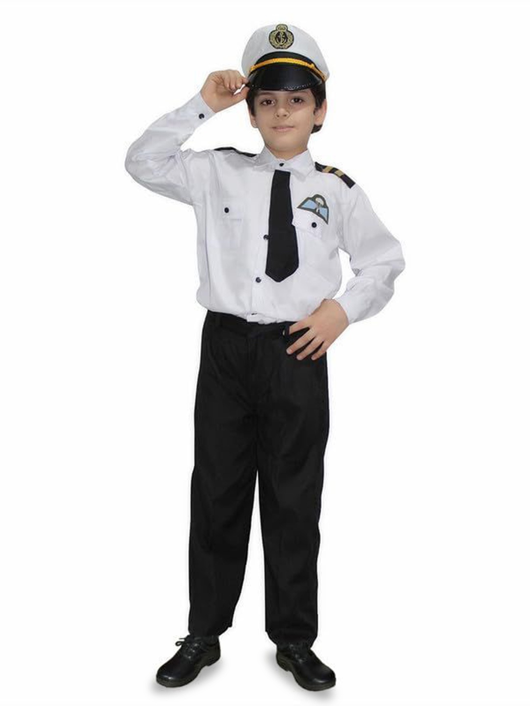 

Kaku Fancy Dresses Kids Our Community Helper Pilot Shirt With Trouser & Cap, Black