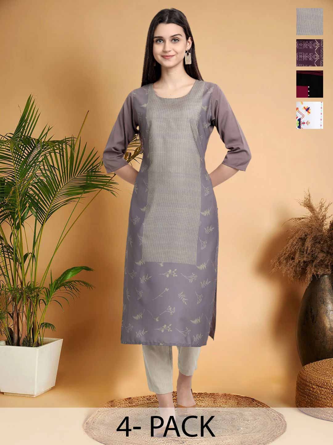 

7Threads Selection Of 4 Floral Printed Straight Kurtas, Grey