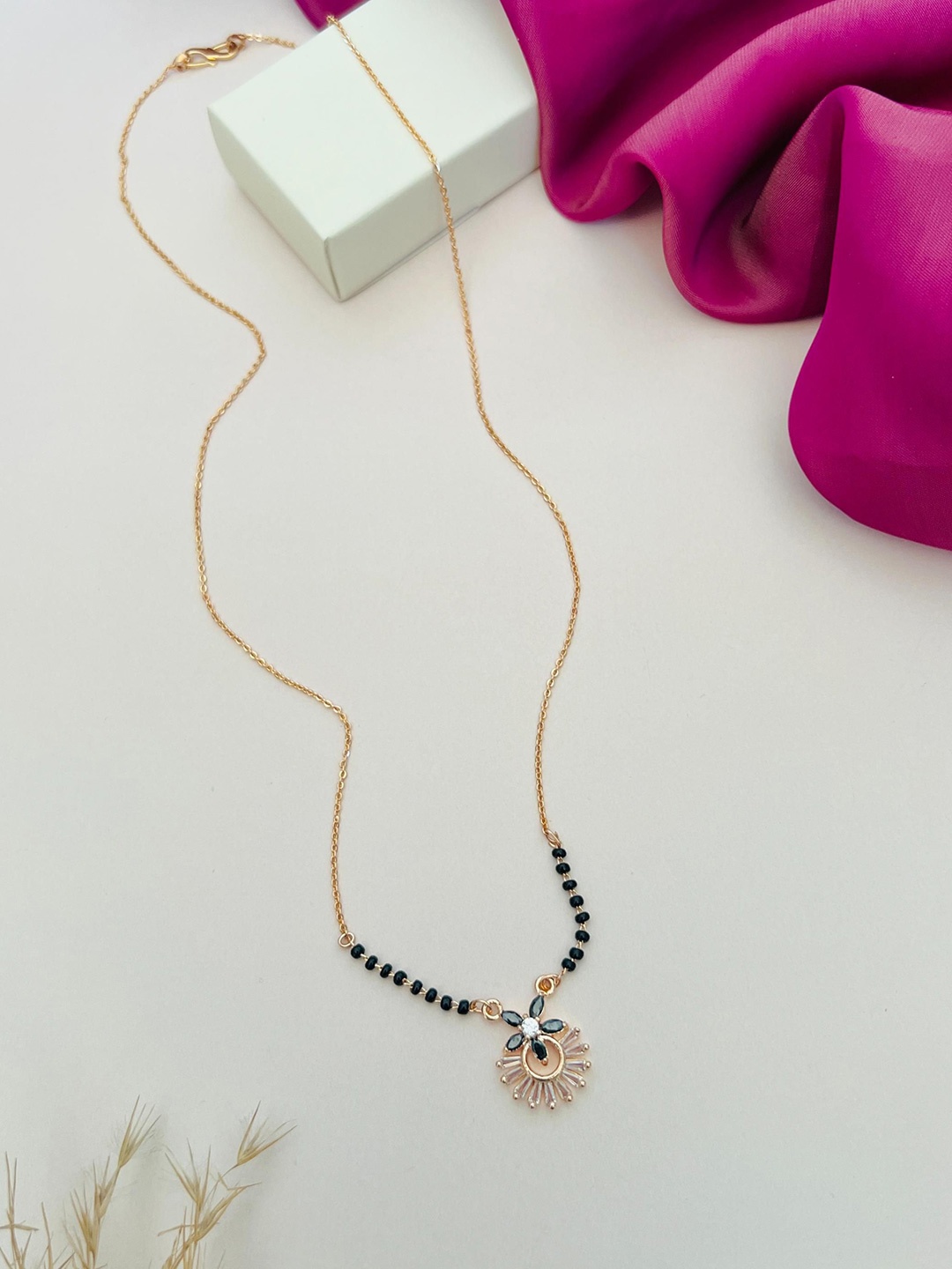 

ABDESIGNS Rose Gold-Plated American Diamond Studded & Beaded Mangalsutra