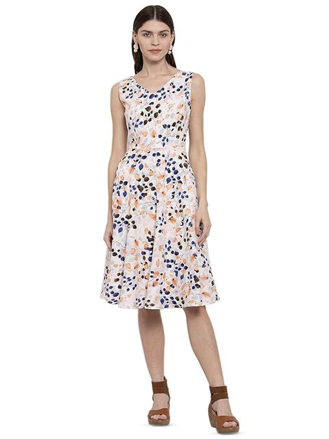 

Global Republic Cotton Floral Printed Fit & Flare Dress, White