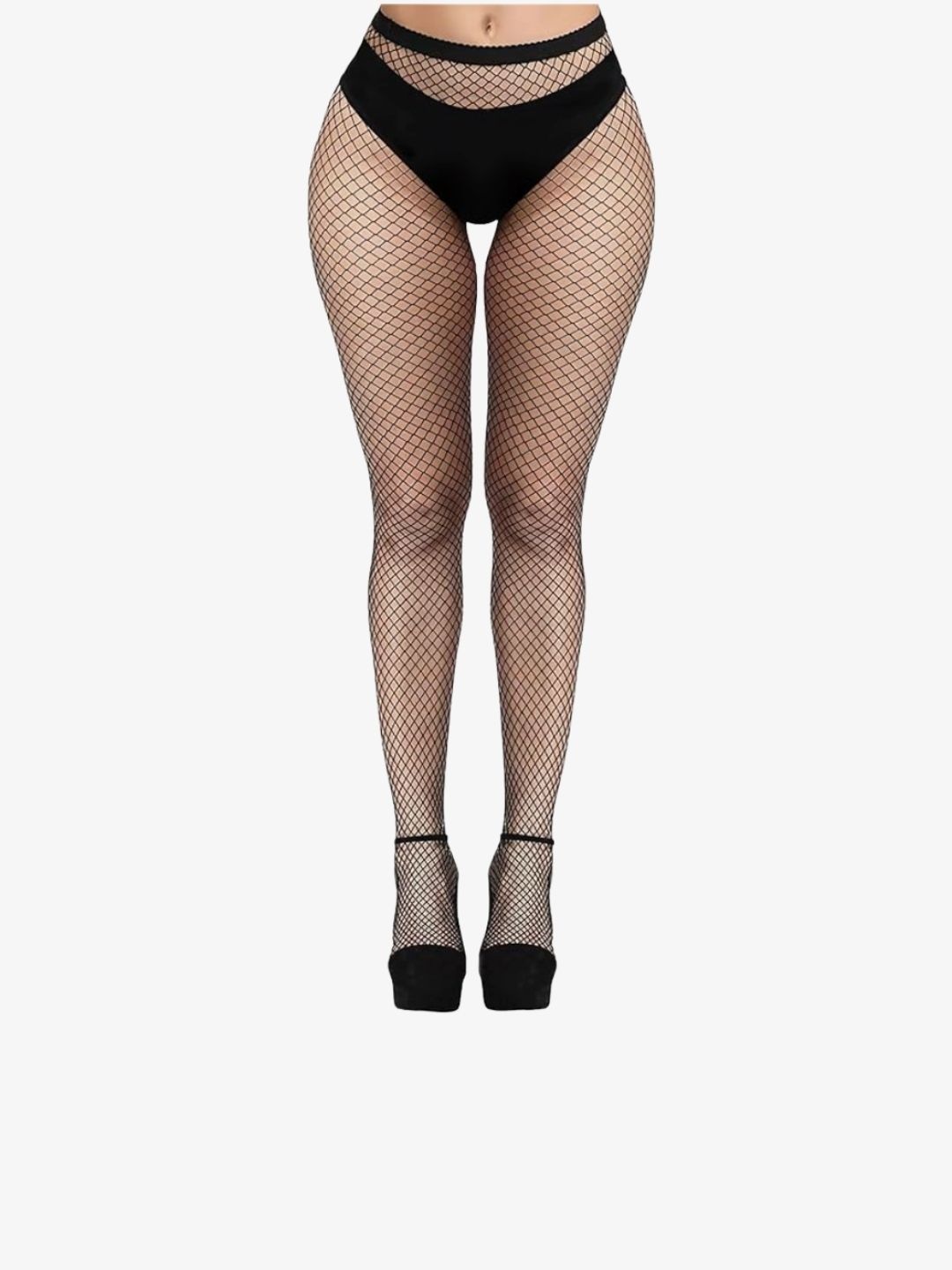 

Qenixo Self Design High Waisted Fishnet Pantyhose Stockings, Black