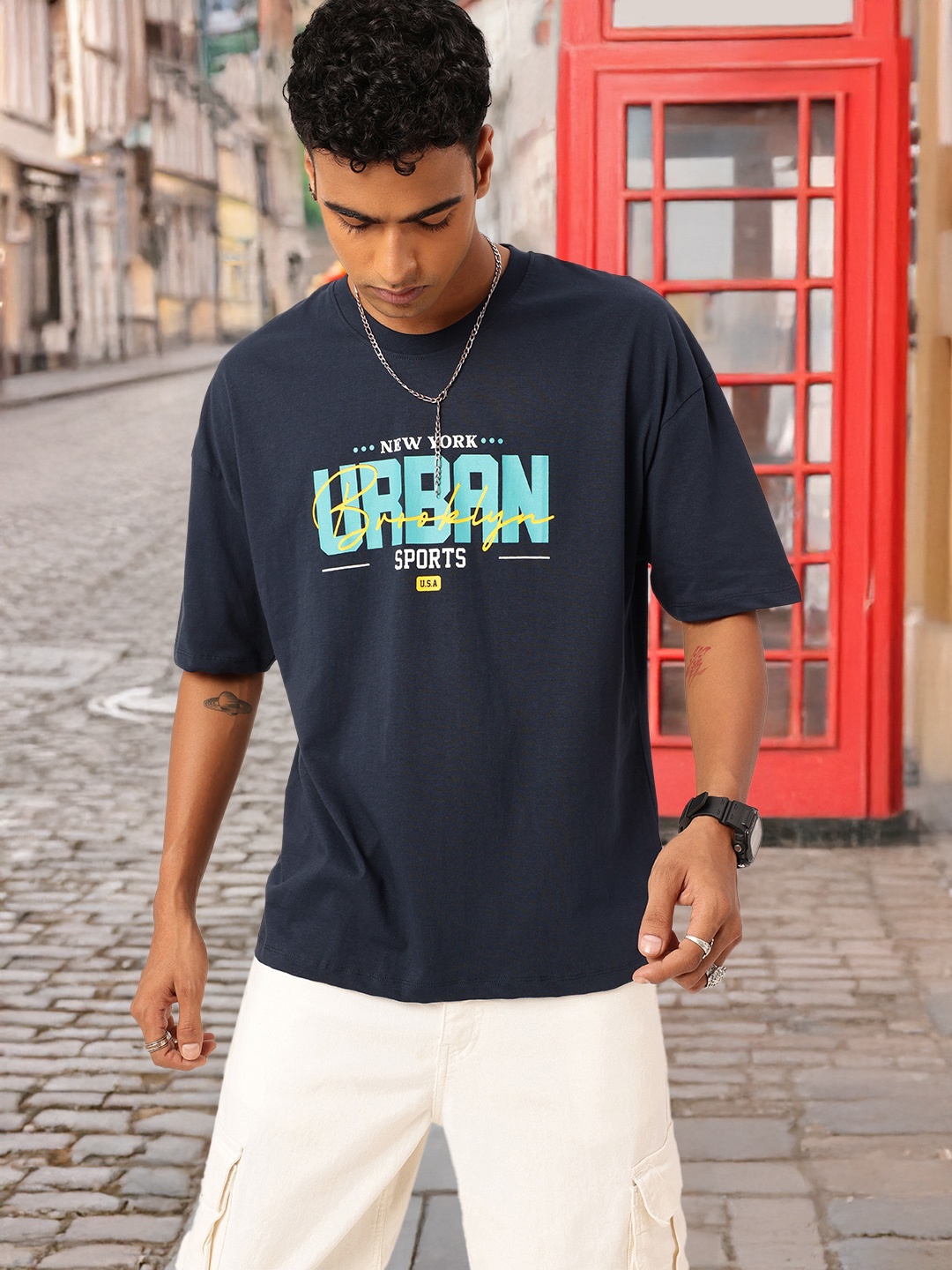 

Kook N Keech Urban Vibe Printed Oversized T-shirt, Navy blue