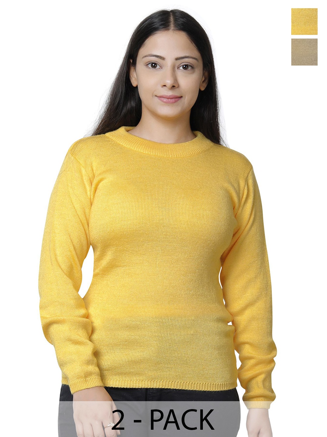 

IndiWeaves Women Pack of 2 Woollen Pullover with Applique Detail, Cream