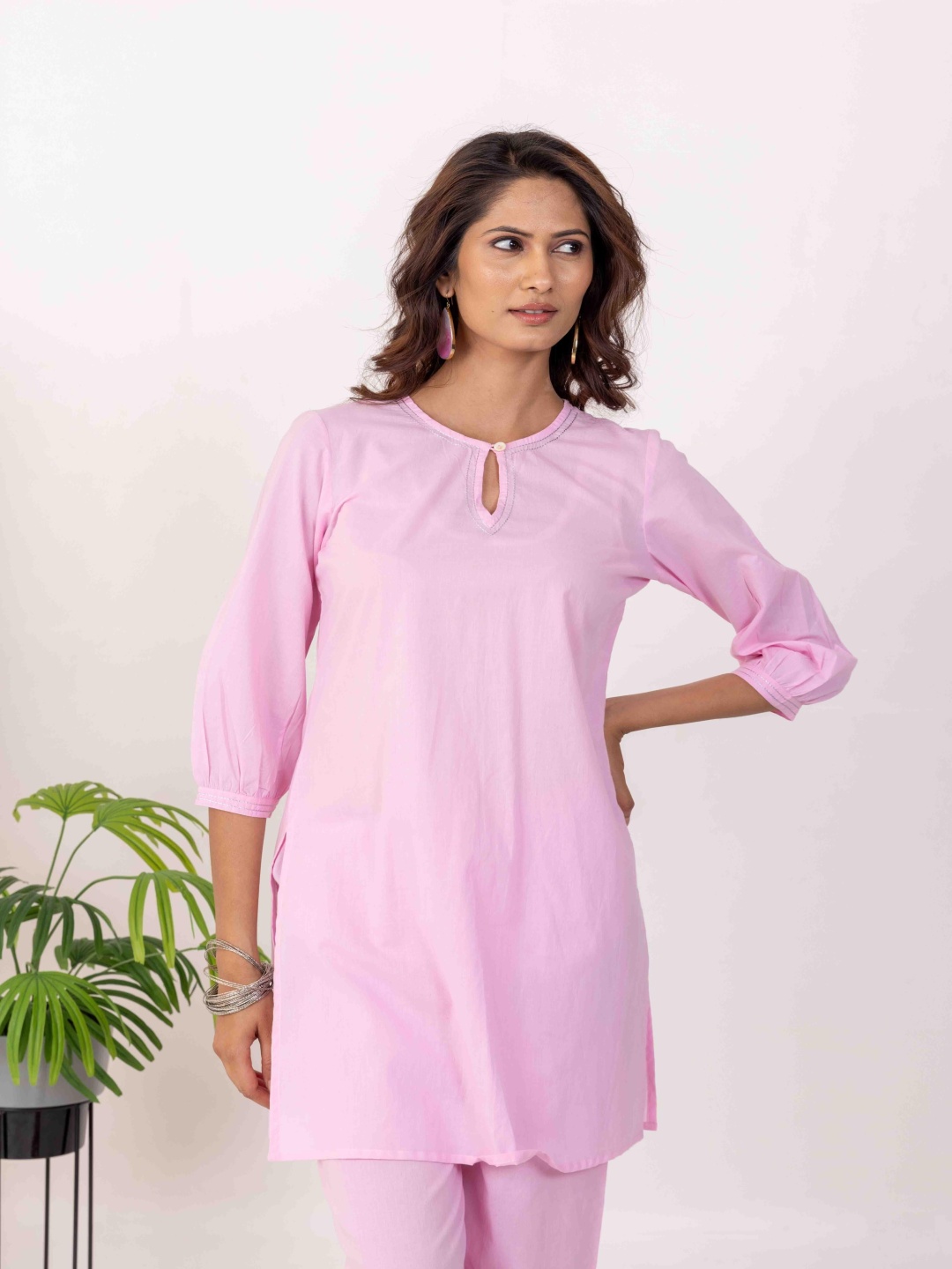 

INAAYA JAIPUR Keyhole Neck Pure Cotton Tunic & Palazzo, Pink