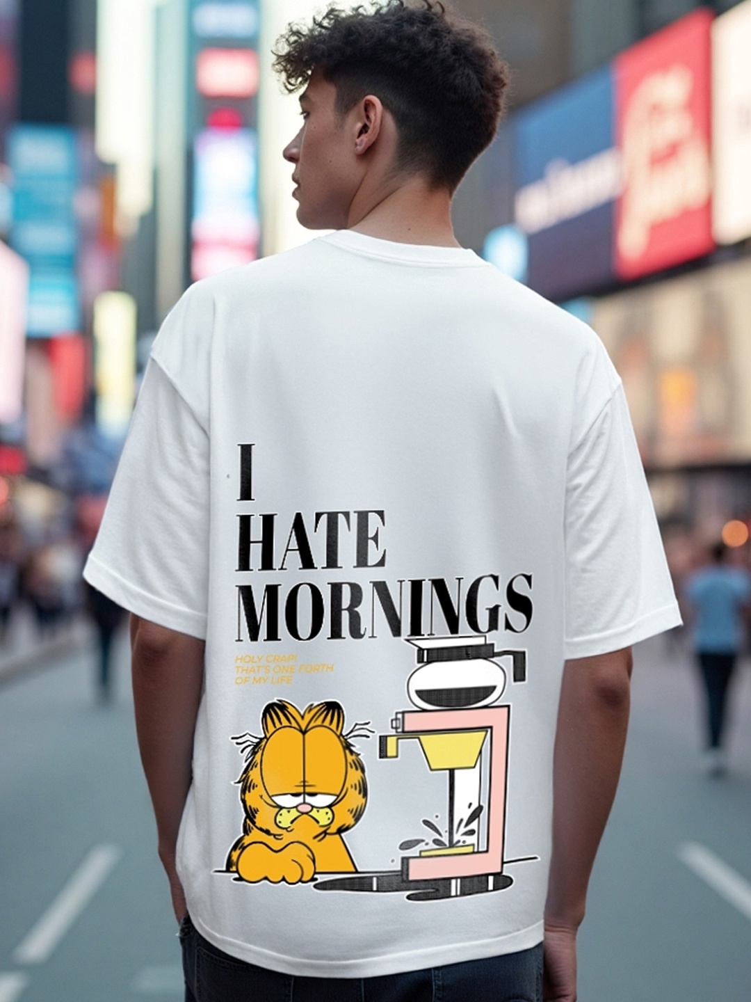 

Bewakoof X Garfield Printed Drop-Shoulder Sleeves Oversized Cotton T-Shirt, White