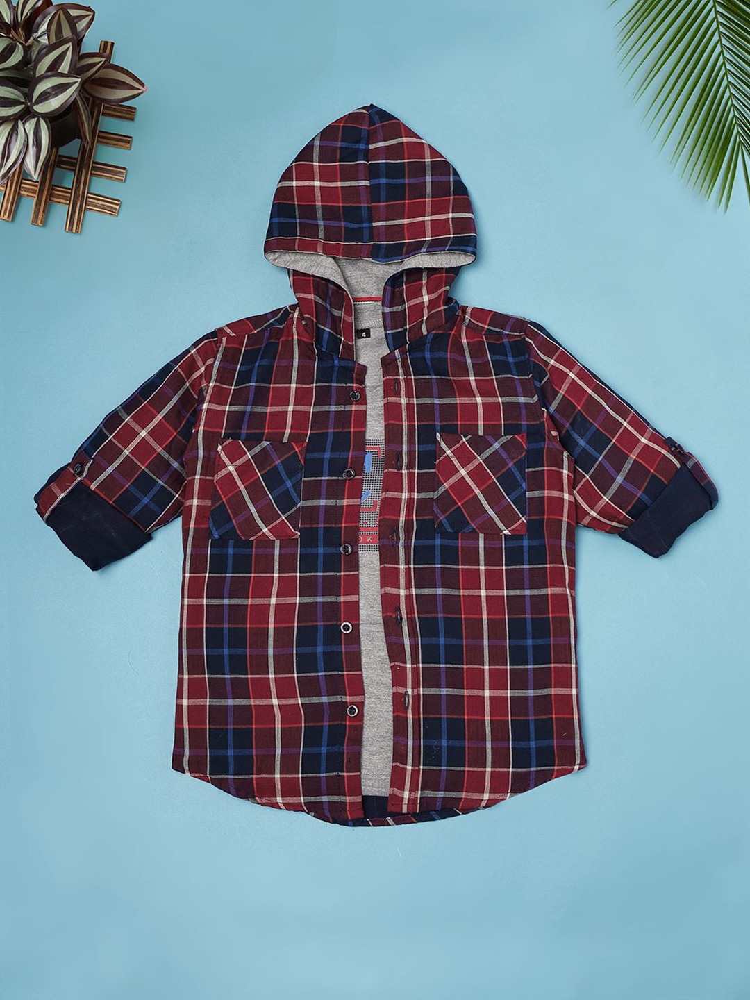 

Ridokidz Boys Tartan Checked Cotton Casual Shirt, Maroon