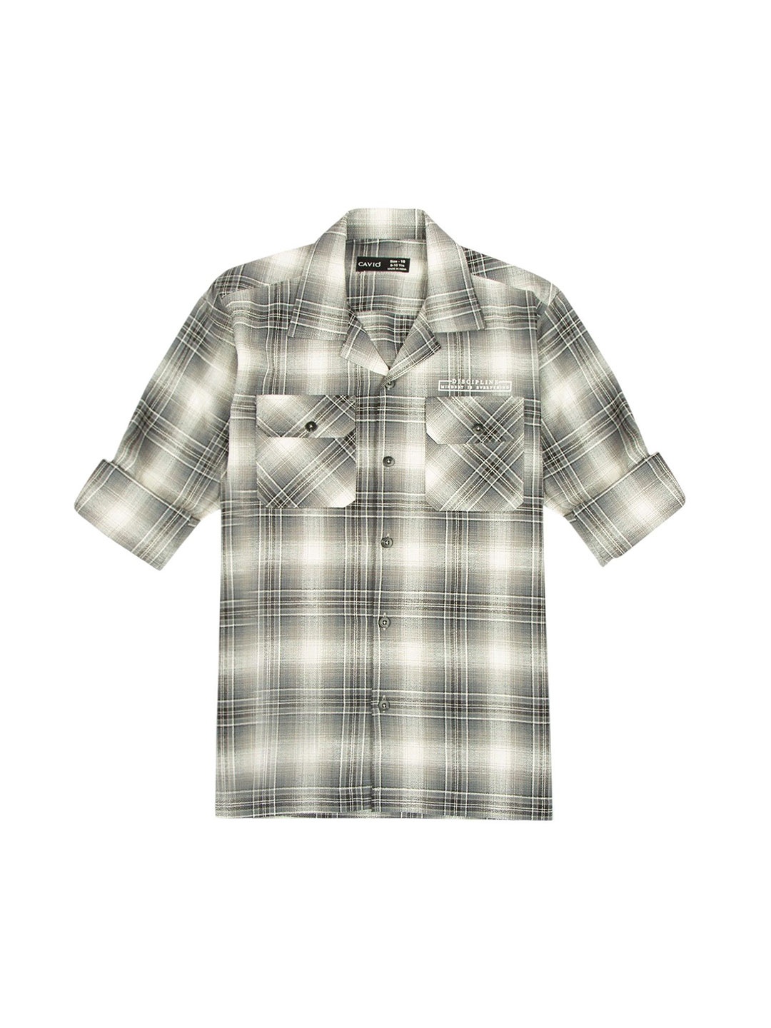 

CAVIO Boys Comfort Fit Cuban Collar Tartan Checked Cotton Casual Shirt, Off white