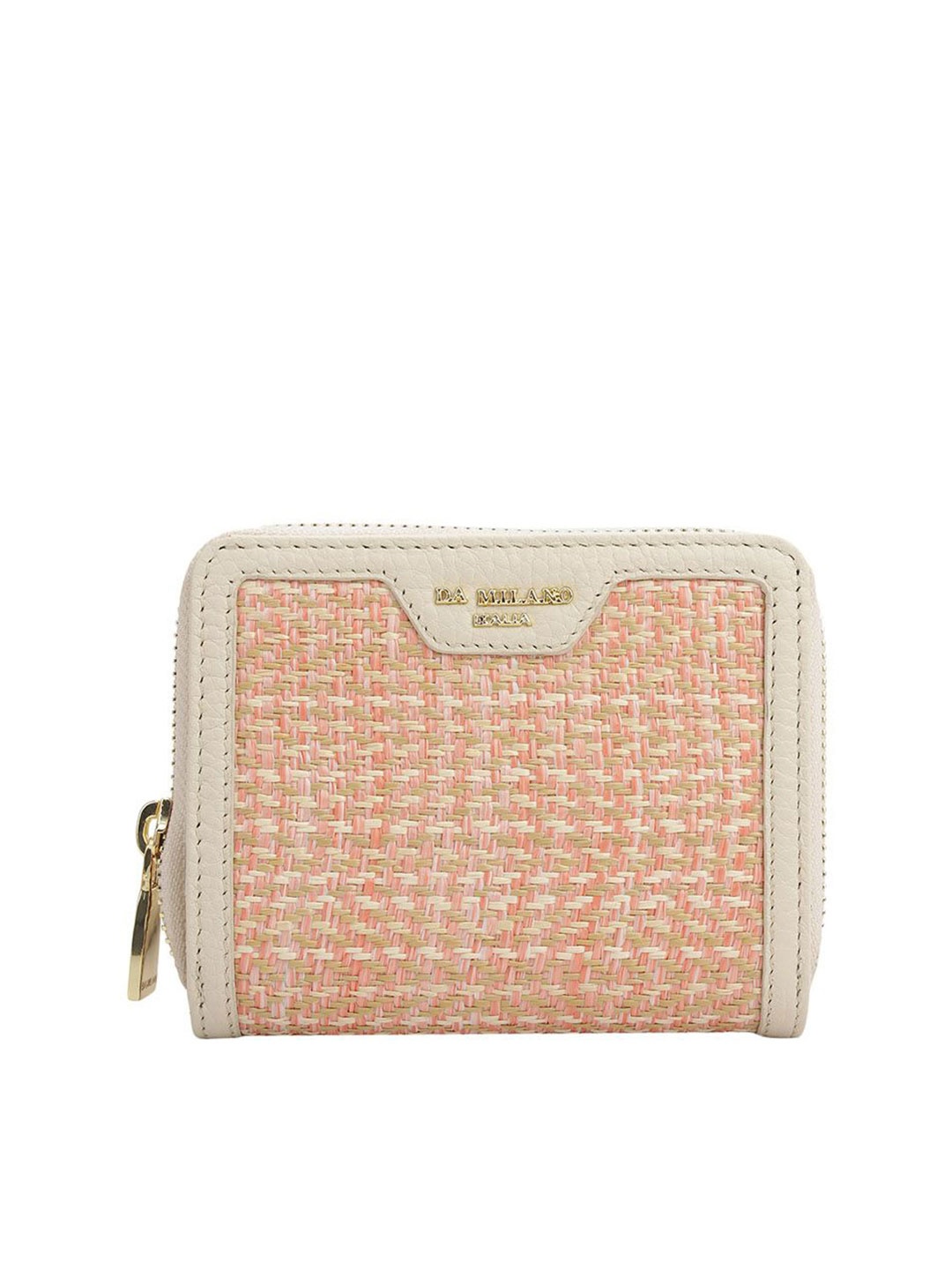 

Da Milano Women Woven Design Leather Zip Around Wallet, White