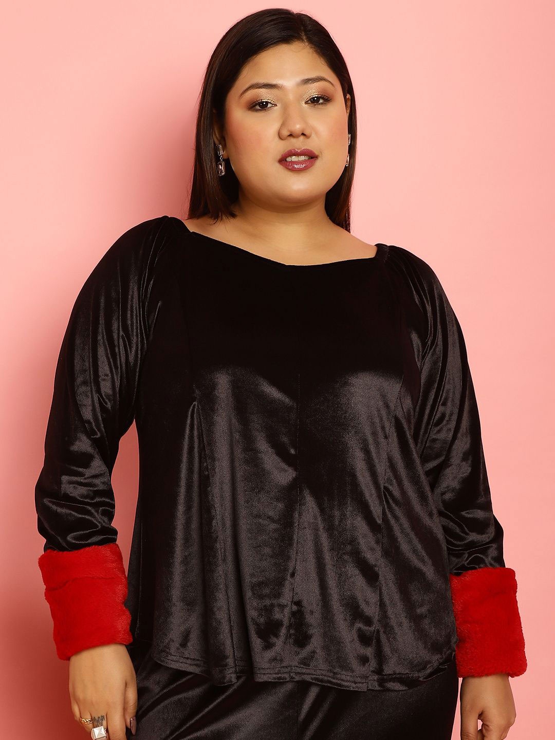 

theRebelinme Women V-Neck Plus Size A-Line Top, Black