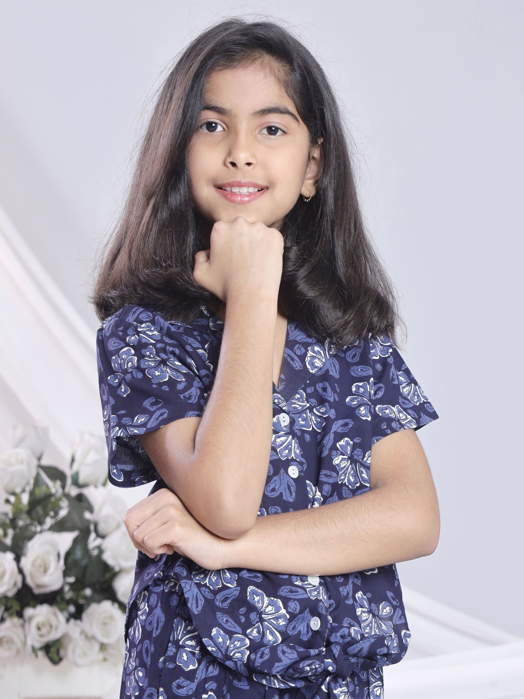 

BAESD Girls Printed Pure Cotton Shirt With Trousers, Blue