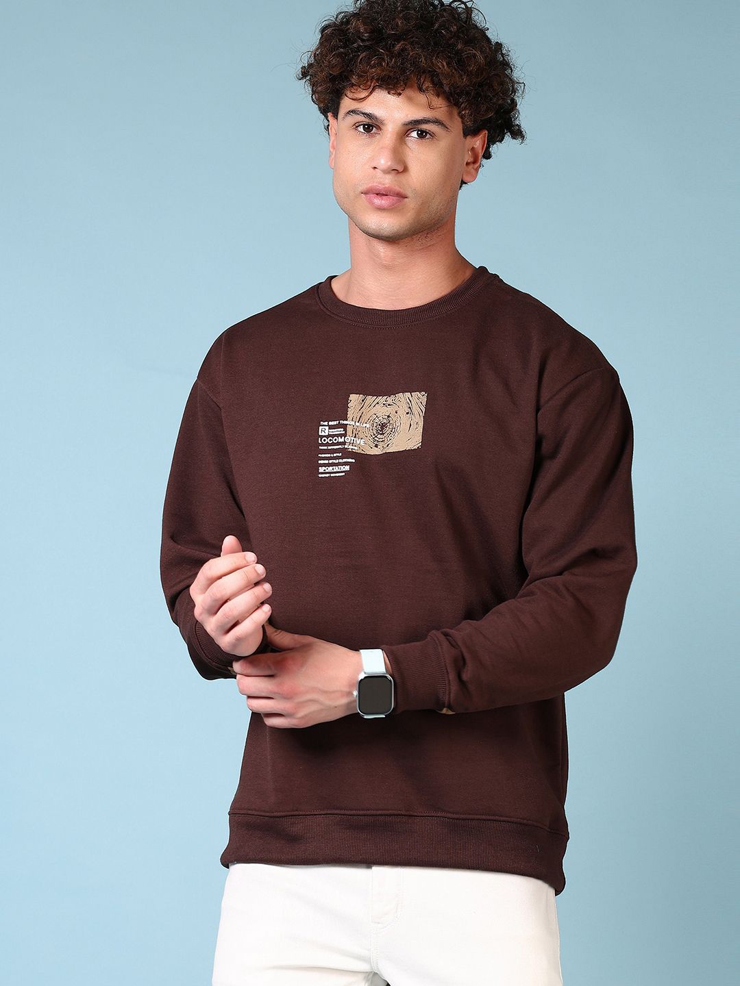 

V-Mart Men Typography Printed Cotton Sweatshirt, Brown