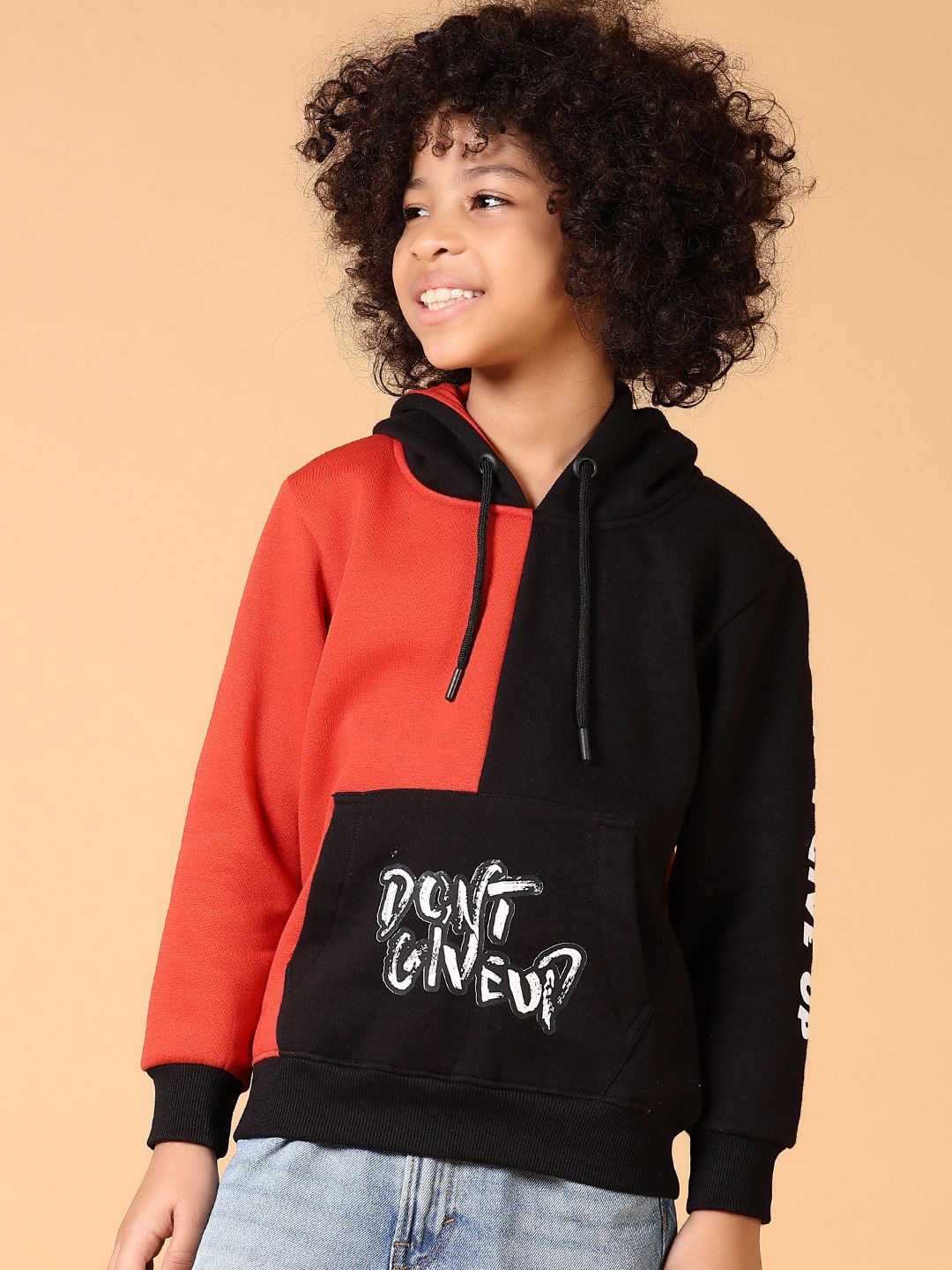 

V-Mart Boys Cotton Printed Hooded Sweatshirt, Black