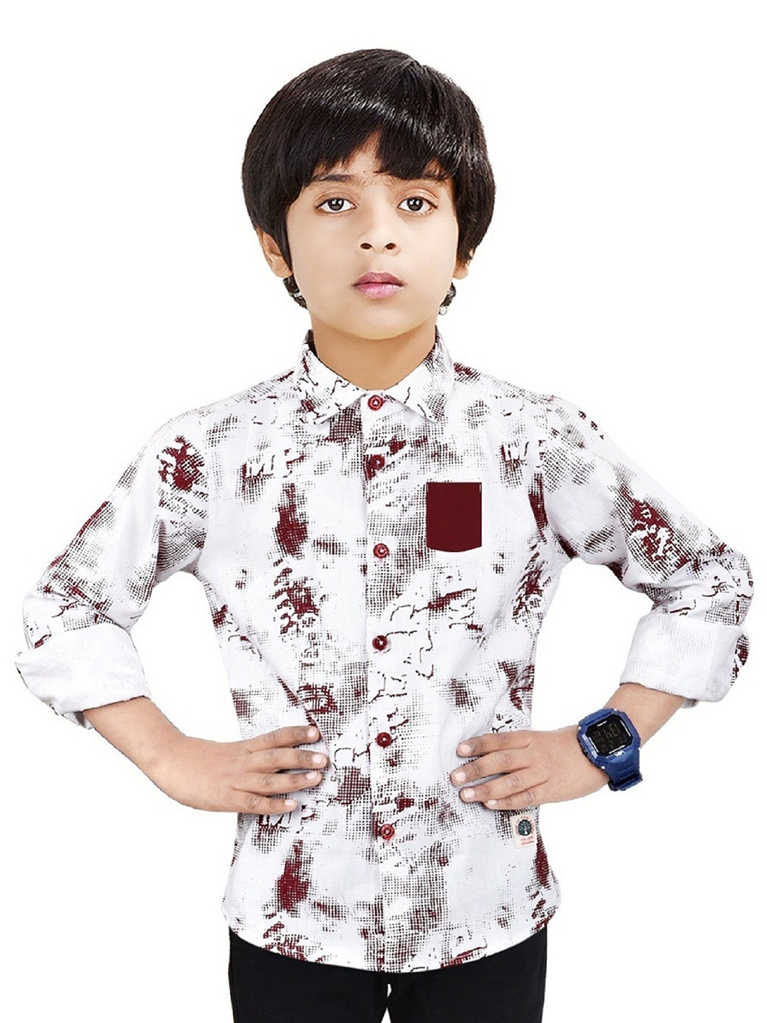 

MADE IN THE SHADE Boys Spread Collar Abstract Printed Cotton Casual Shirt, White