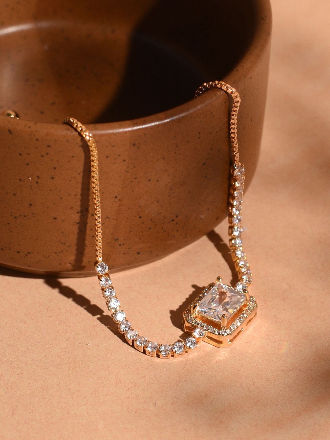 

XPNSV Gold-Plated Cubic Zirconia Stone Studded Charm Bracelett