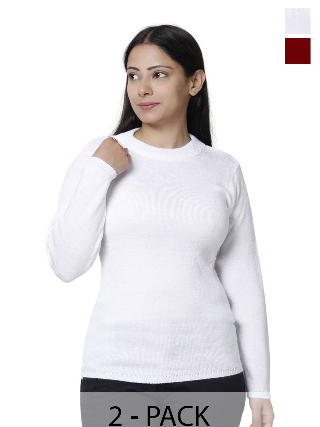 

IndiWeaves Women Round Neck Pullover Sweaters, White