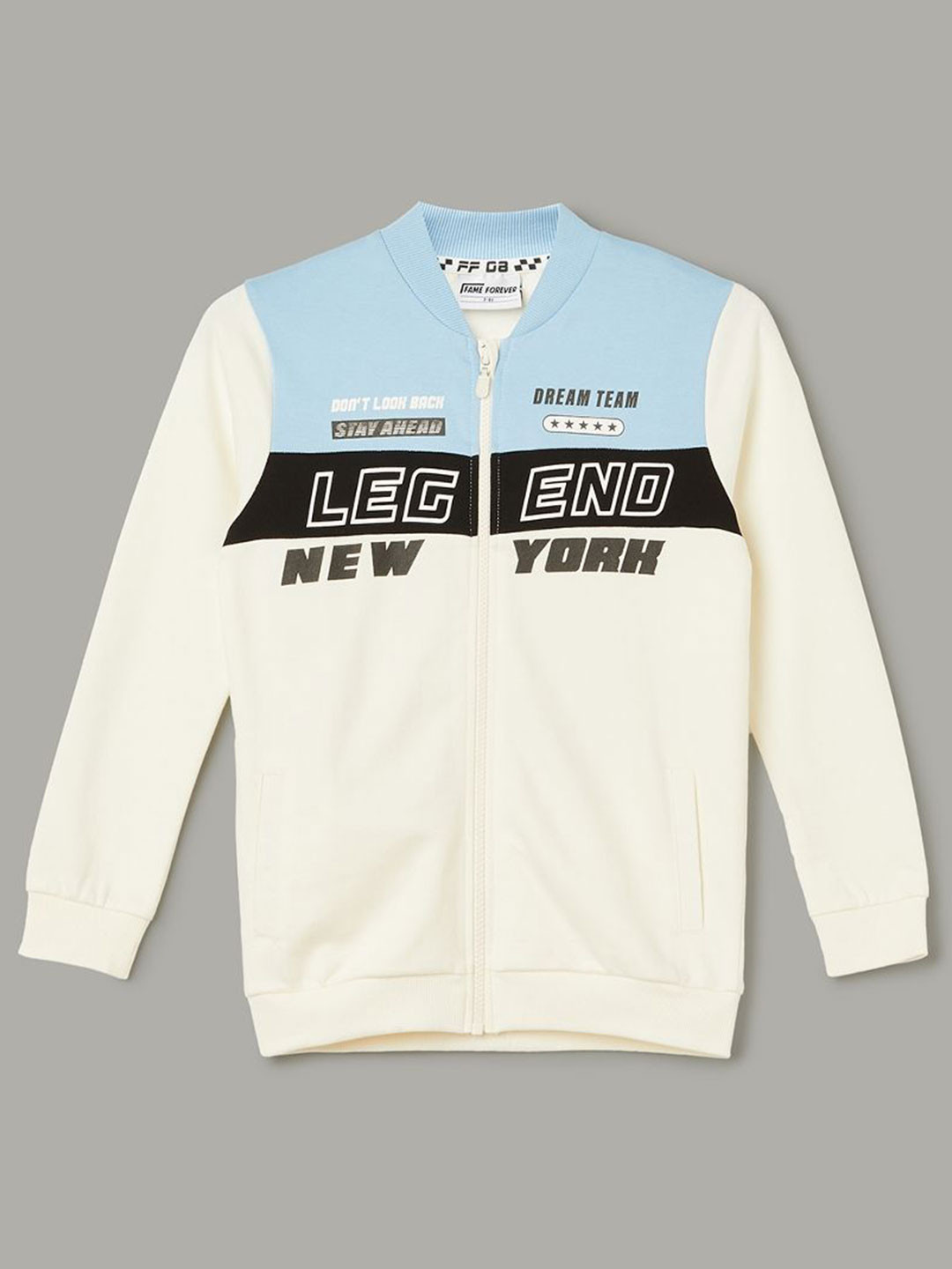 

Fame Forever by Lifestyle Boys Printed Mock Collar Cotton Sweatshirt, Off white