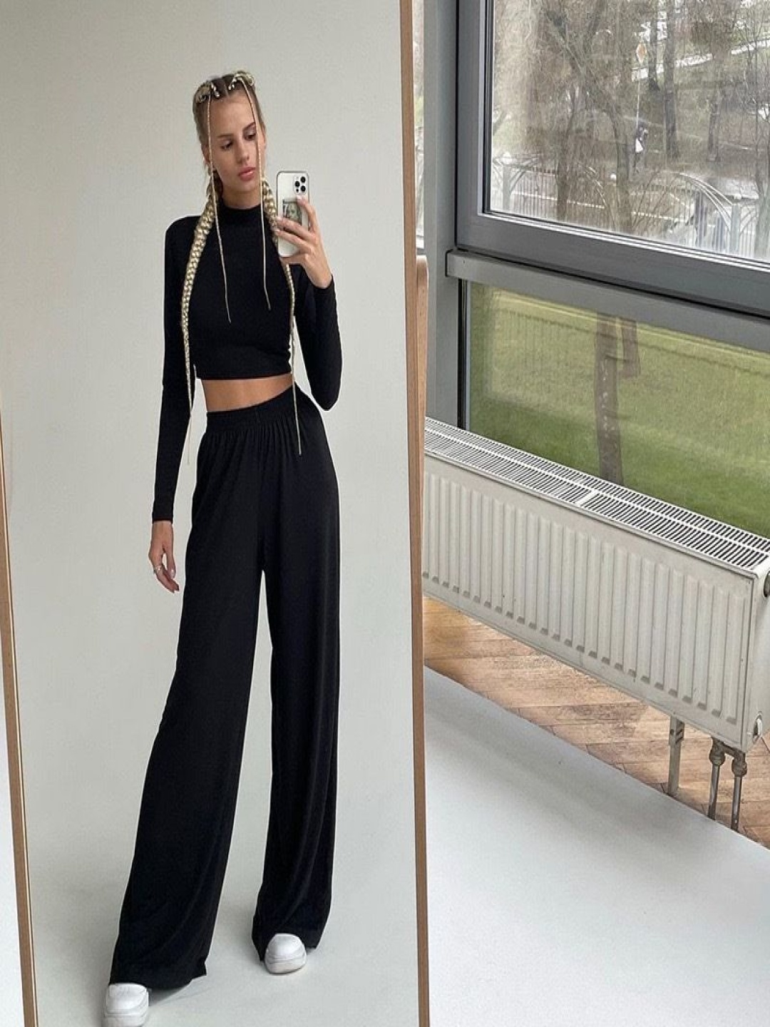 

StyleCast Black High Neck Long Sleeves Crop Top With Trouser