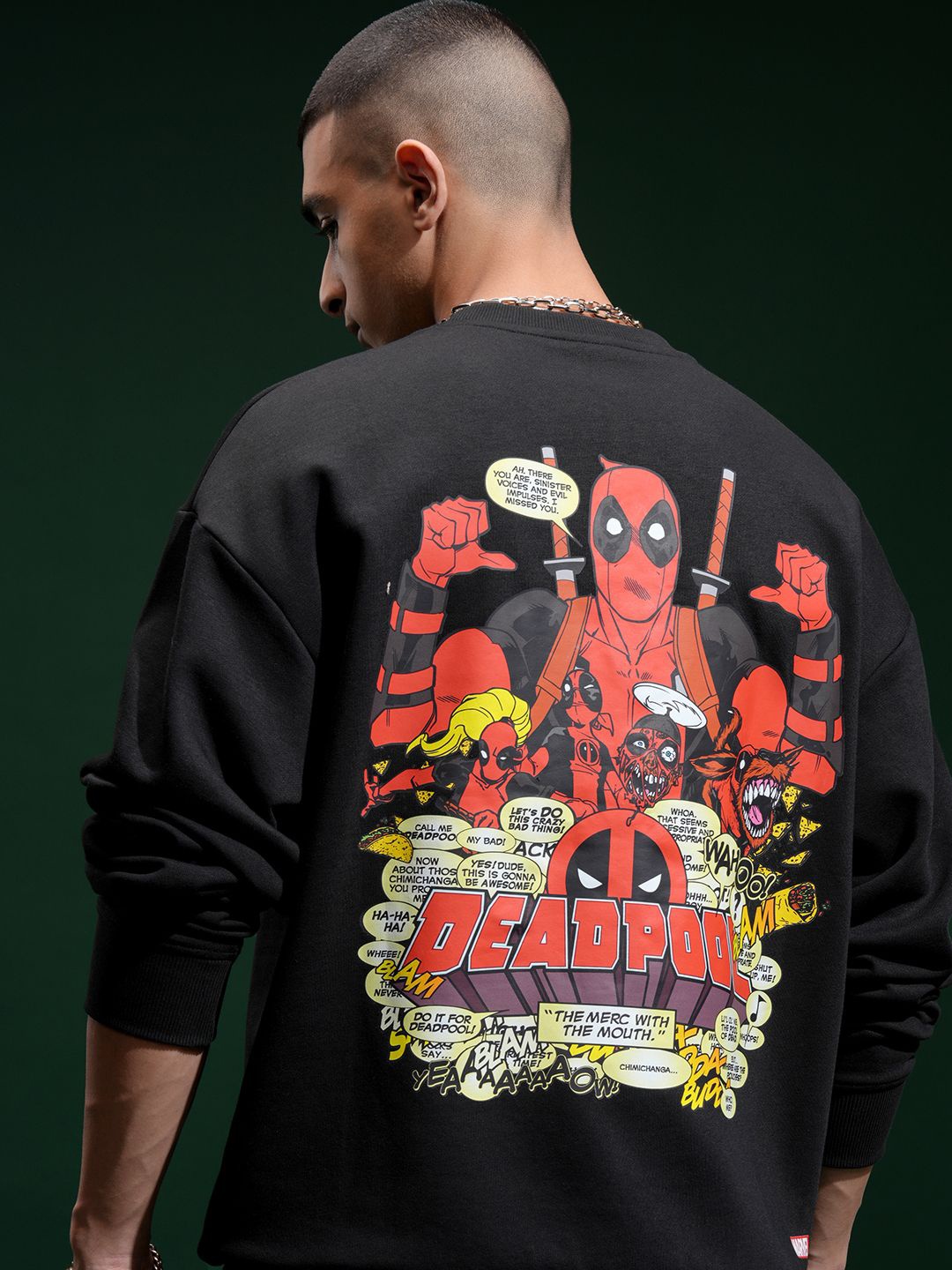 

HIGHLANDER Marvel Deadpool Men Drop Shoulder Oversized Sweatshirt, Black