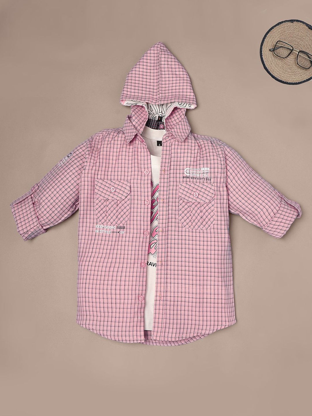 

Ridokidz Boys Gingham Checked Cotton Casual Shirt, Pink