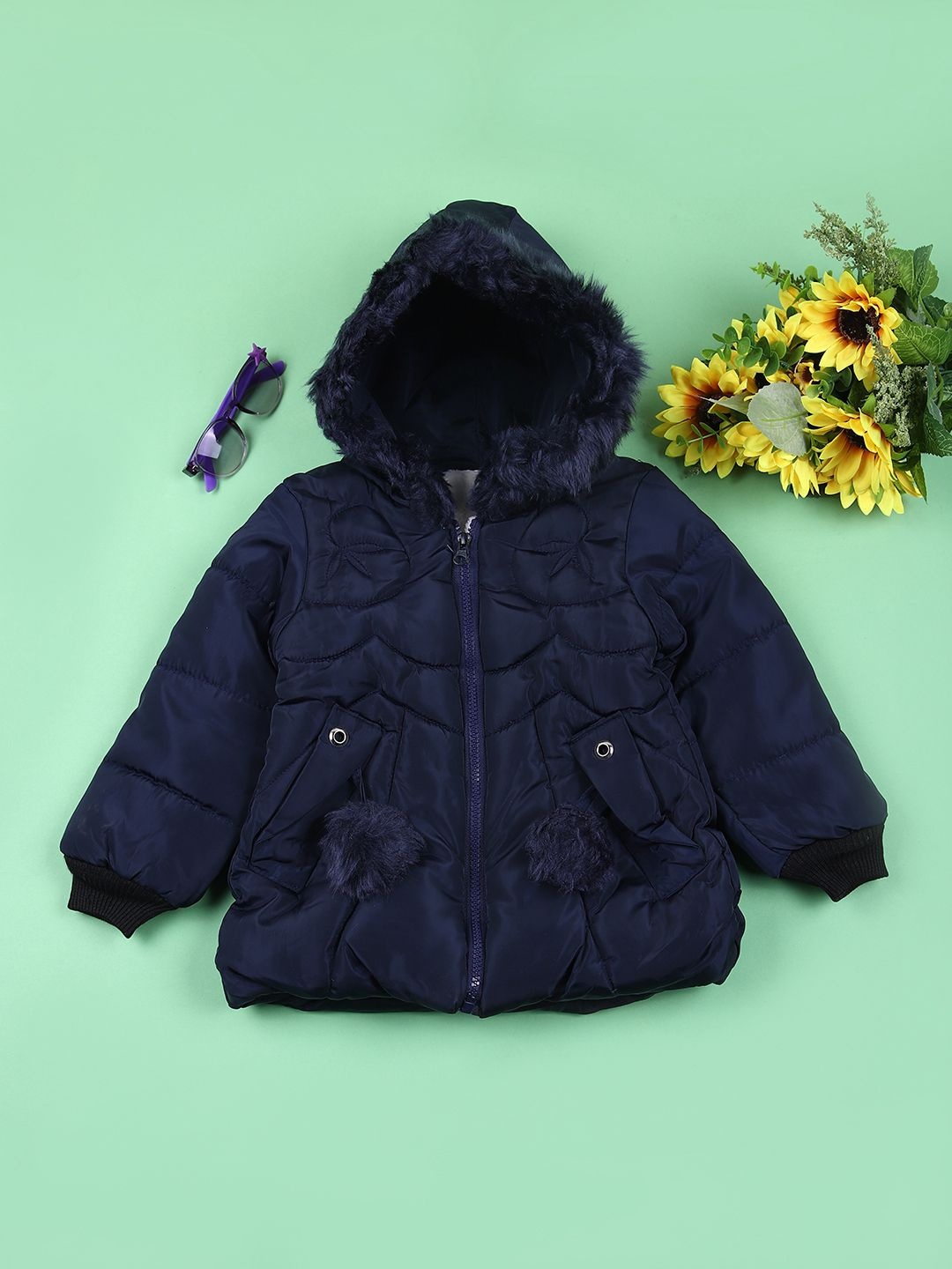 

V-Mart Girls Hooded Solid Cotton Casual Parka Jacket, Navy blue