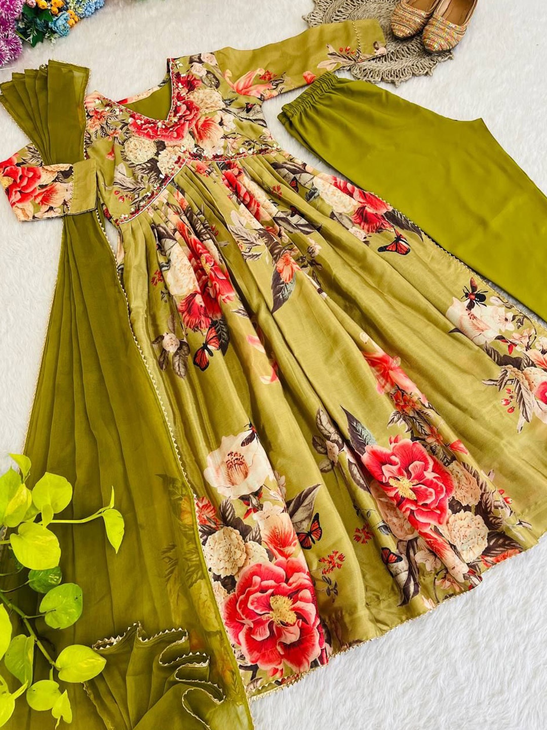 

MBL Women Floral Printed Empire Midi Dress, Olive