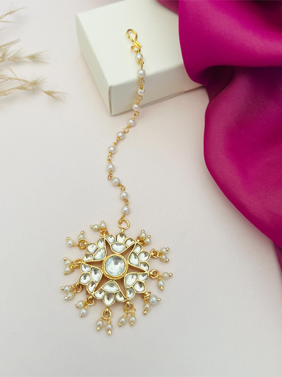 

ABDESIGNS Gold-Plated Pachi Kundan Studded & Beaded Maang Tikka