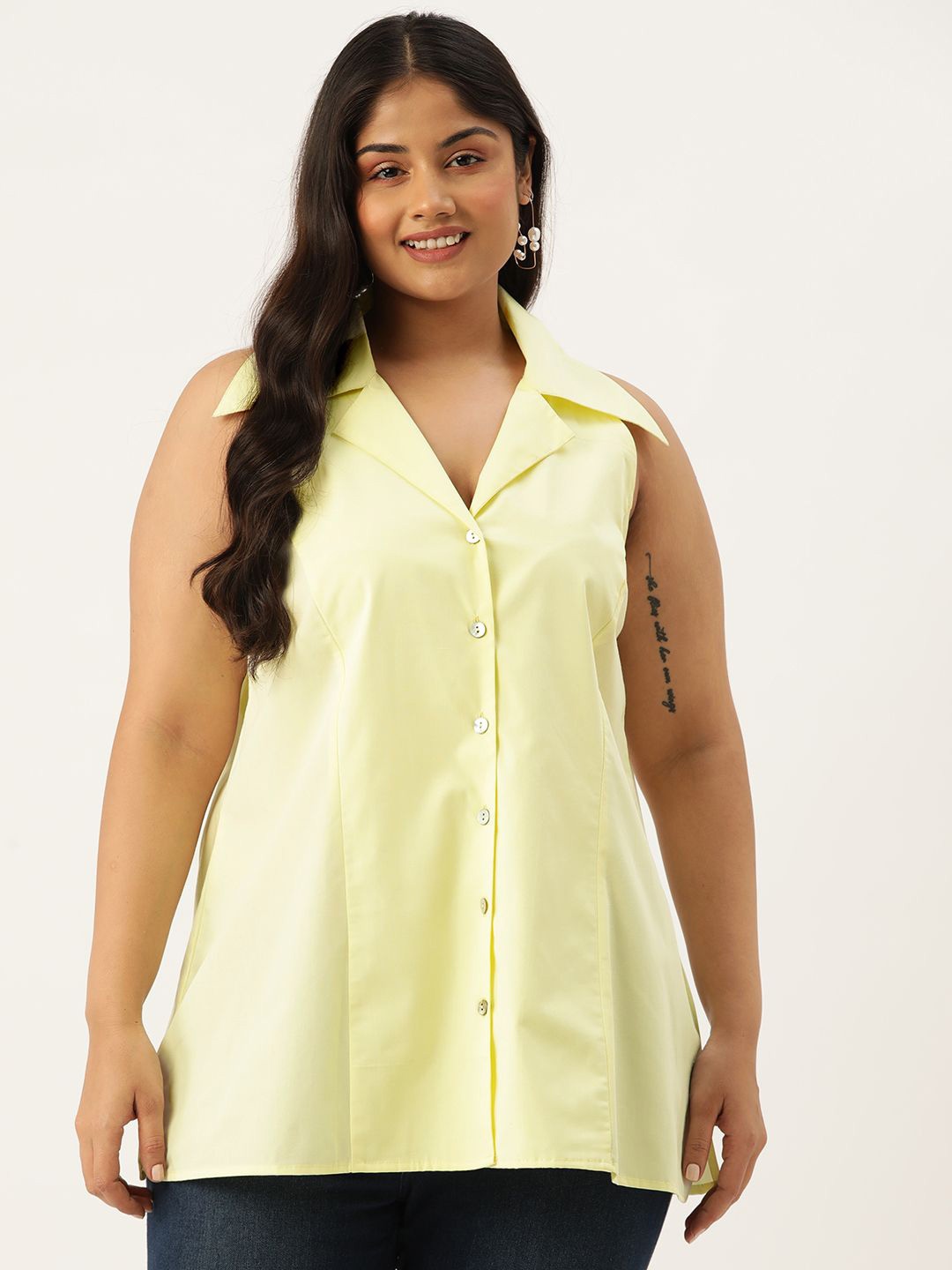 

theRebelinme Plus Size Cotton Shirt Style Top, Lime green