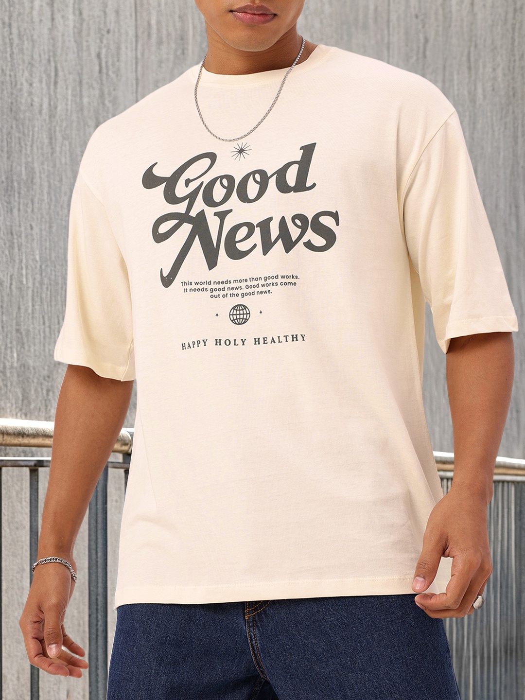 

Kook N Keech Positive Touch Printed Relaxed Fit T-shirt, Cream