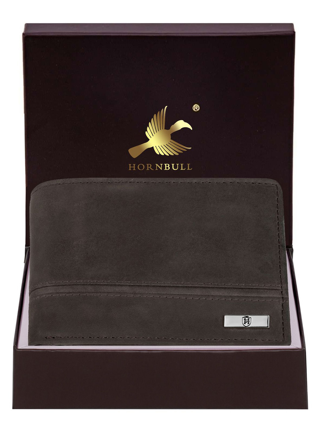 

Hornbull Denial Cofee Hunter RFID Protected Genuine Leather Two Fold Wallet, Coffee brown