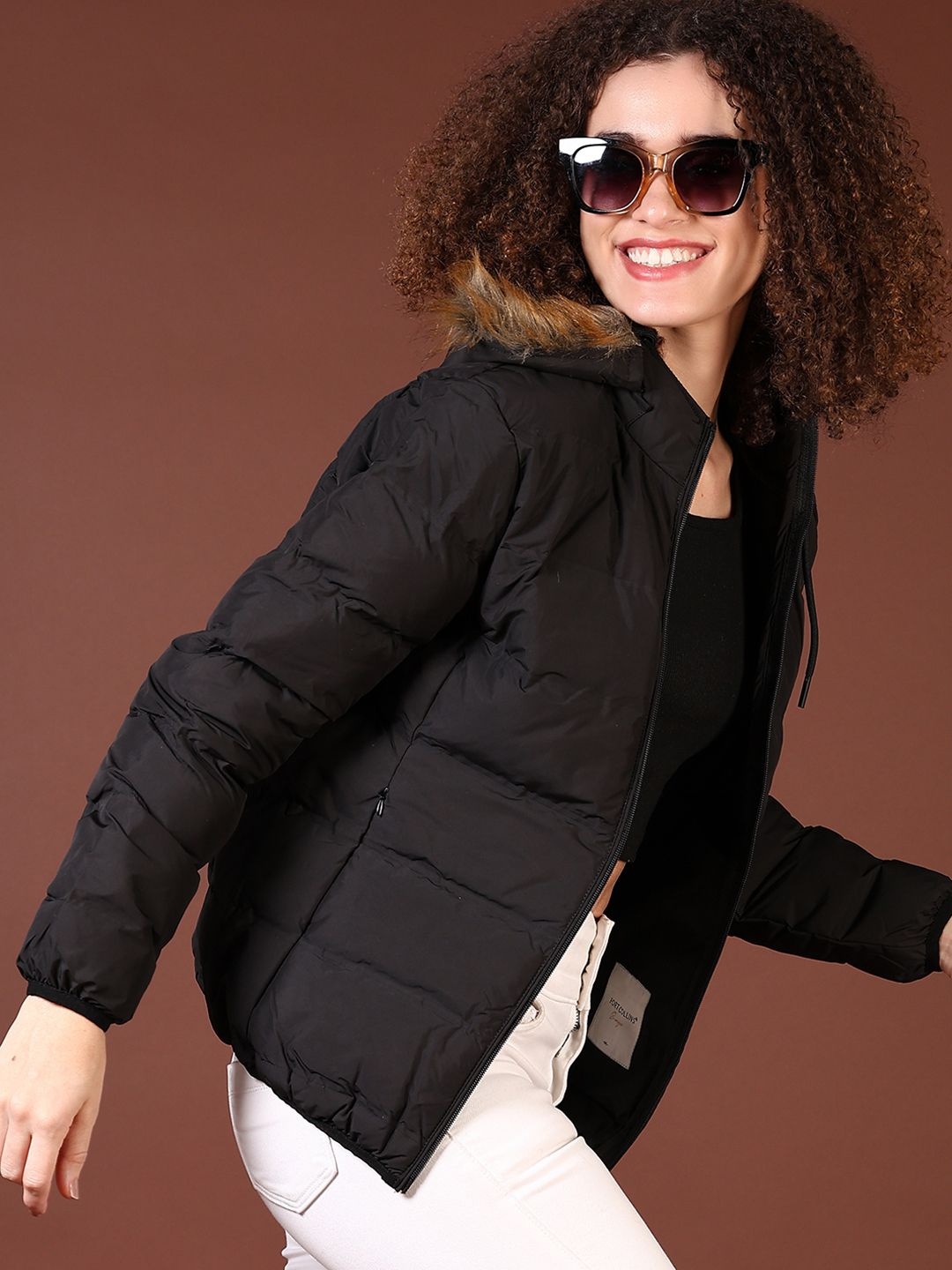 

V-Mart Women Hooded Solid Cotton Casual Parka Jacket, Black
