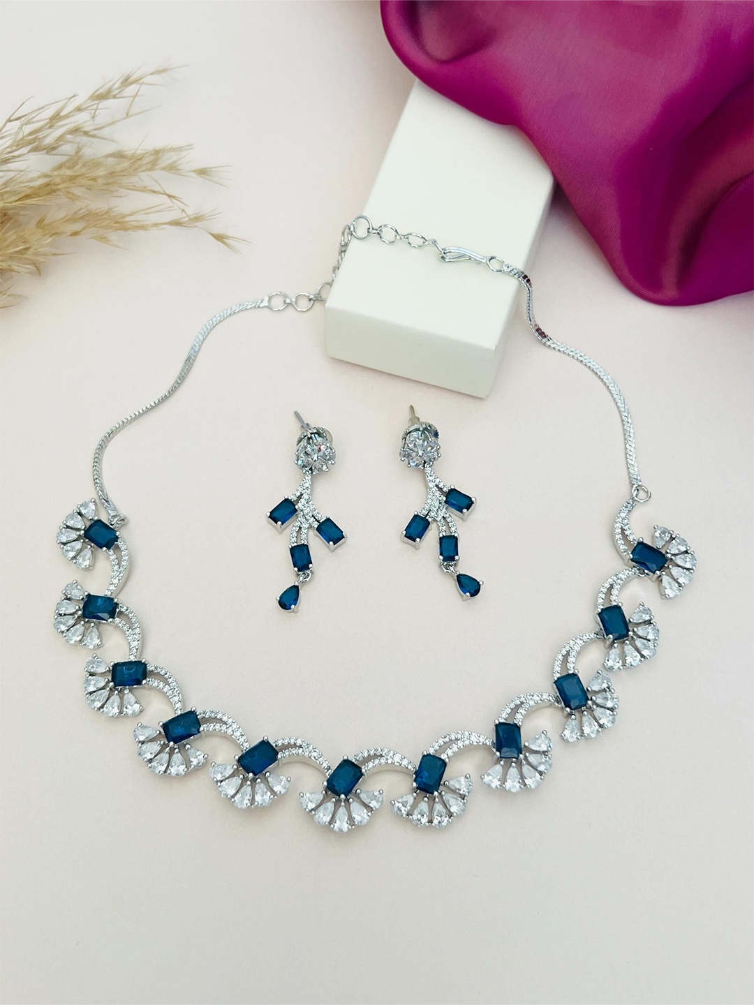 

ABDESIGNS Enchanting Silver Plated American Diamond Necklace
