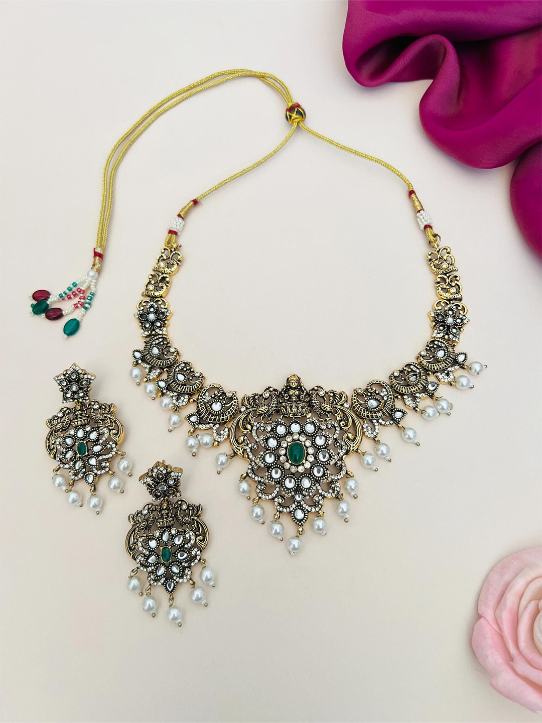 

ABDESIGNS Enchanting Gold Plated Polki Temple Necklace