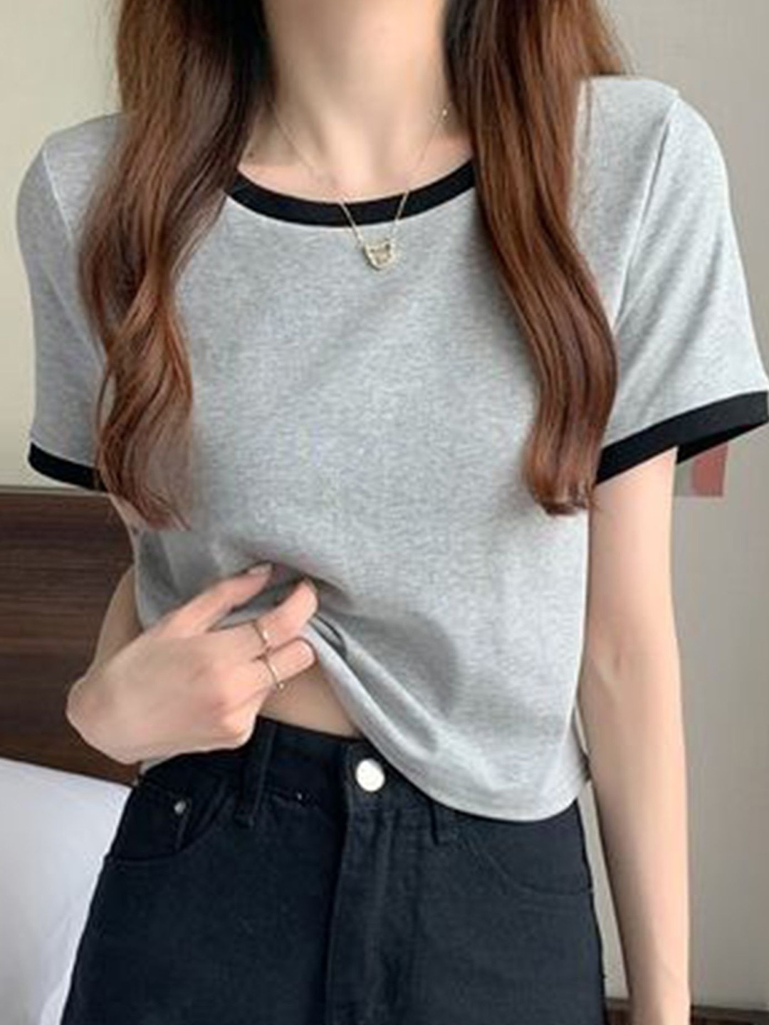 

LULU & SKY Women Round Neck Casual Top, Grey