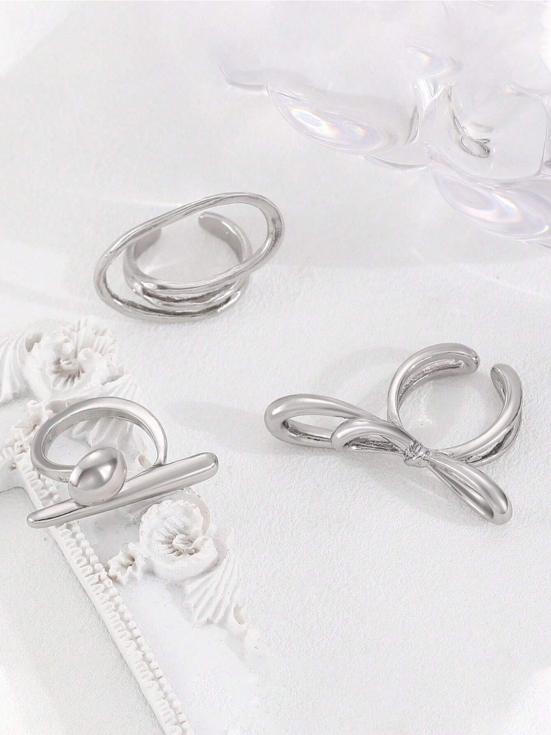 

SALTY Set Of 3 Funked-Up Silver Stack Rings For Women & Girls