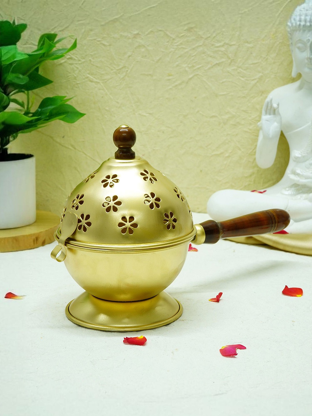 

Ekhasa Gold Toned & Brown Metal Dhoop Dani Loban Burner Holder Stand
