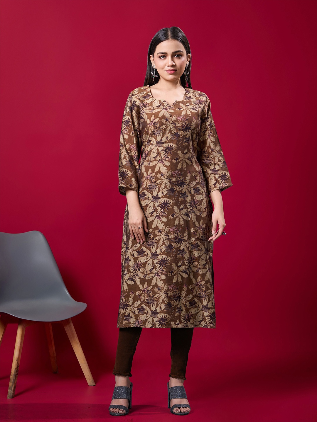 

BANJANAN Women Floral Printed Tunic, Brown