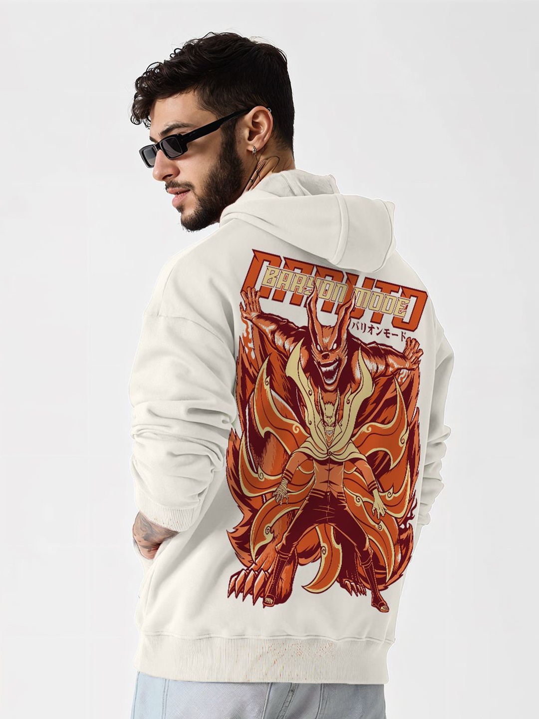 

Crazymonk Men Baryon Mode Naruto Oversized Hoodie, Off white