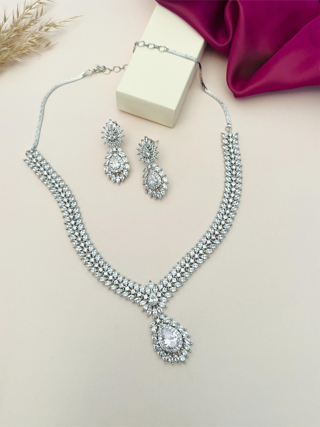 

ABDESIGNS Enchanting Silver Plated American Diamond Necklace
