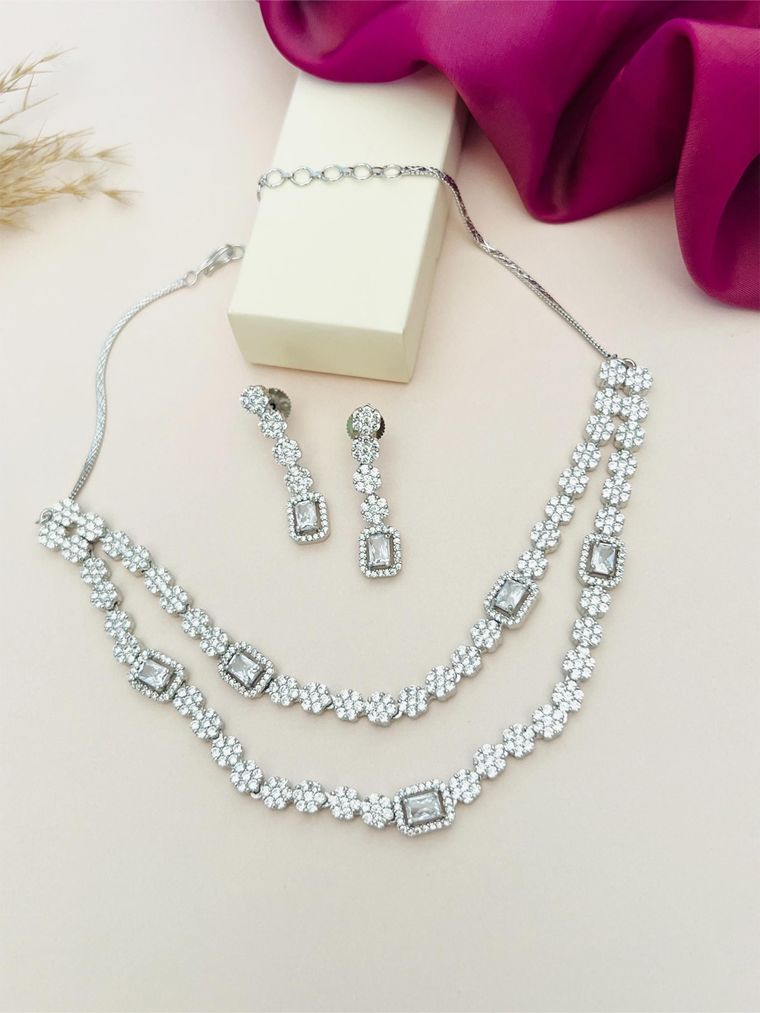 

ABDESIGNS Enchanting Silver Plated American Diamond Necklace