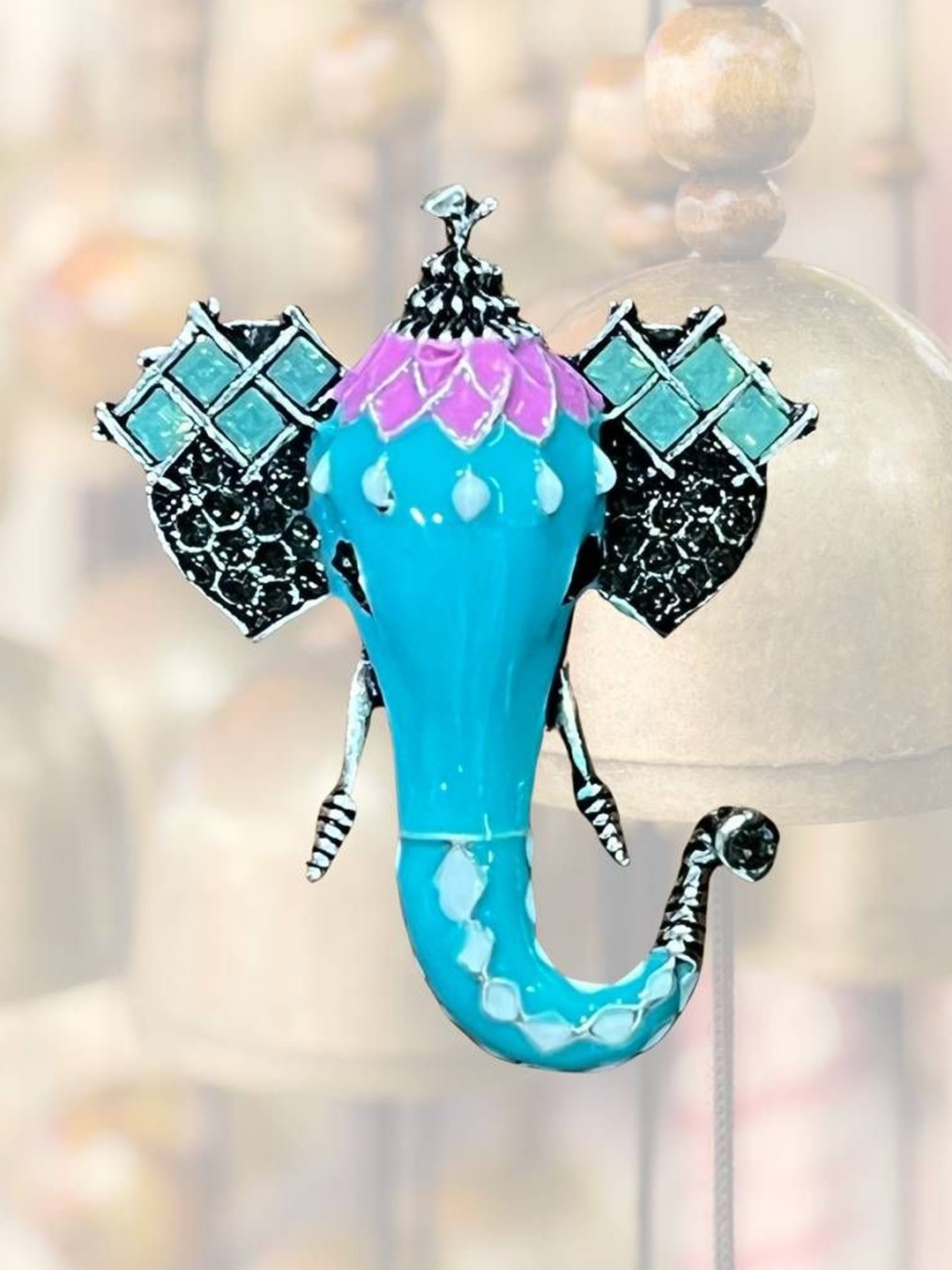 

The Tie Hub Men Enamel Detailing Elephant Brooch, Blue