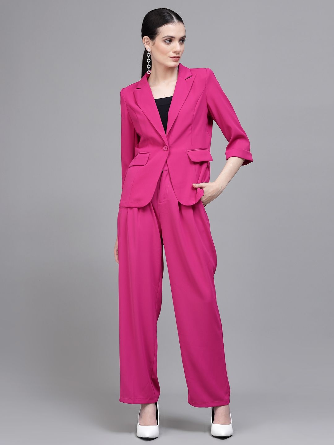 

Global Republic Single-Breasted Notched Lapel Blazers, Pink