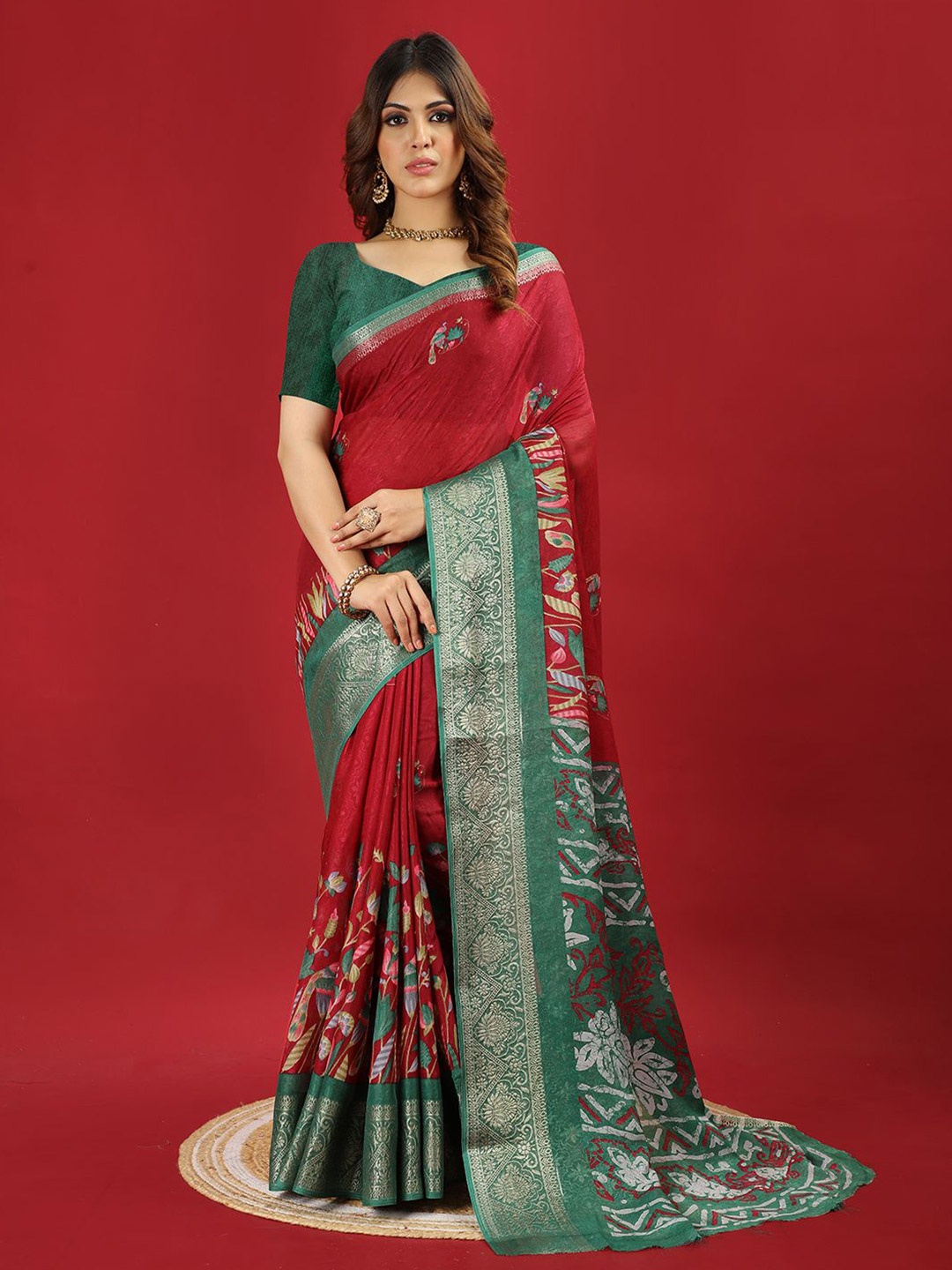 

A.V.M. SILK MILLS Floral Zari Saree, Maroon