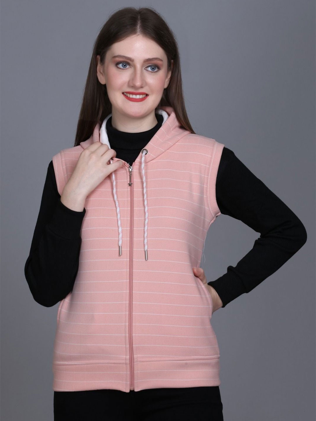 

CUPID Women Hooded Sleeveless Sweatshirt, Peach