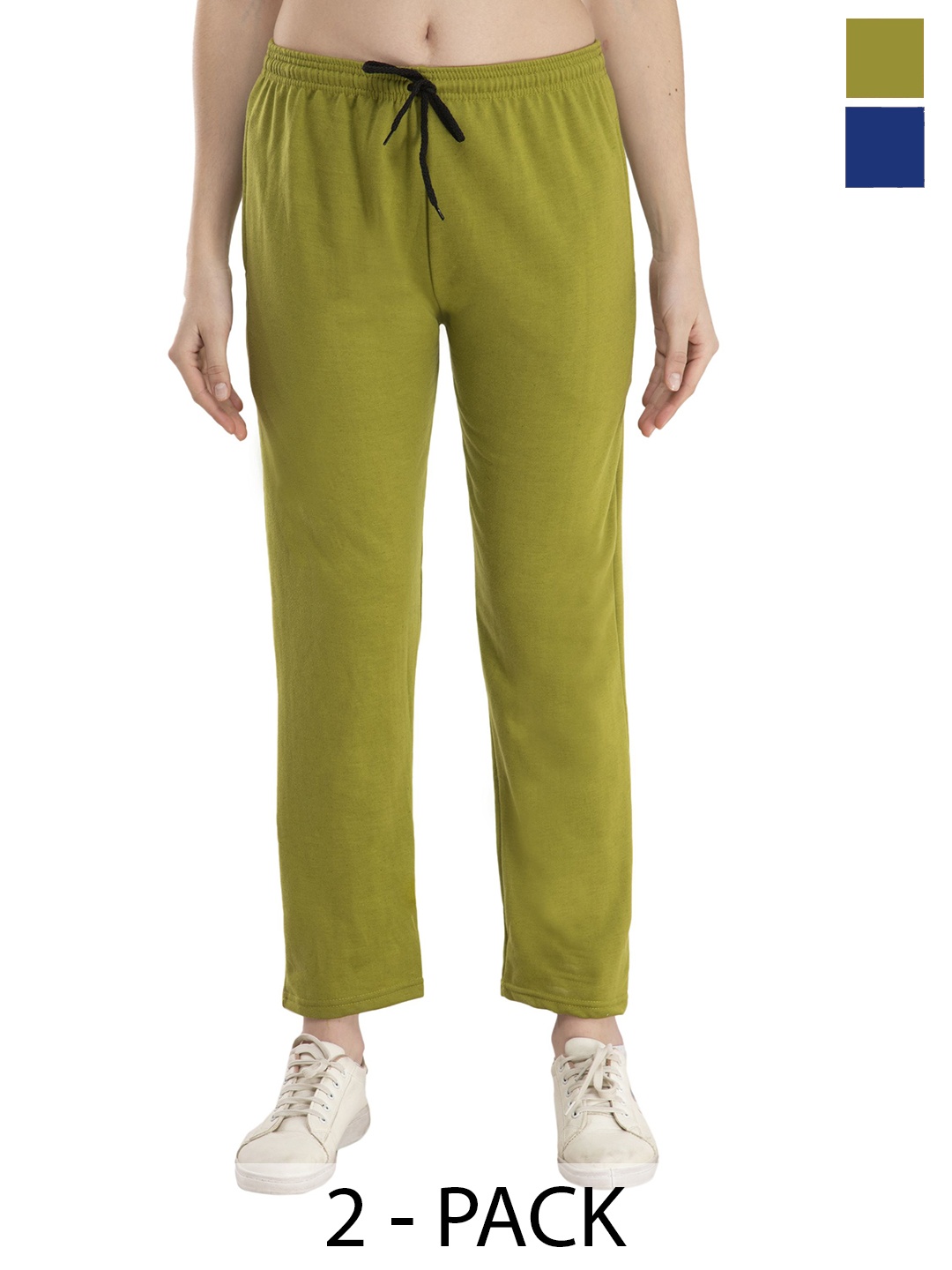 

IndiWeaves Women Pack Of 2 Warm Mid-Rise Track Pants, Green